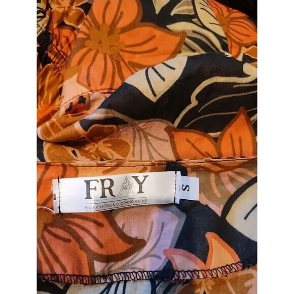 Fray Fall Orange Black Women’s Small Wrap Top Blouse Puff 3/4 Sleeve Lightweight - Picture 8 of 8